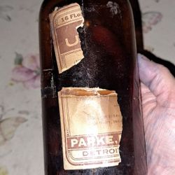 Antique Pharmacy Glass Bottle 4 in Amber