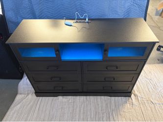 NEW! Black 6-Drawer Gaming Dresser with LED Lights and Power Outlet