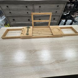 Bed Tray Table Bathtub Caddy Stand Shower Drink Book Holder With Extending Sides and JADE FACIAL ROLLER