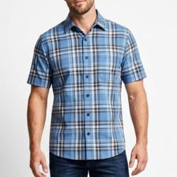 Pacific Outfitters Gorpcore Blue Plaid Active Stretch Hiking Shirt Men's Large 