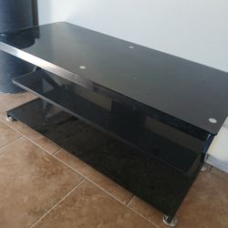 Heavy Smoked Black Glass TV Stand 