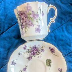 Hammersley Victorian Violets teacup and saucer set. 