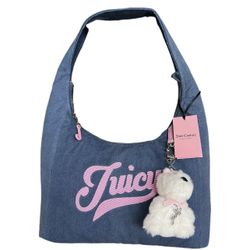 Juicy Couture Too Cute Hobo/Tote In Medium Wash Blue Denim!