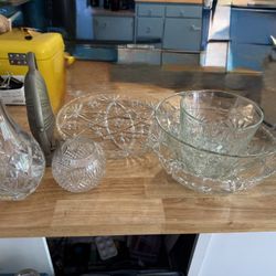 Crystal Bowls, Plate, & Decanter 