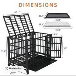 47inch Heavy Duty Steel Dog Crate for Large Dogs with Lockable Wheels and Double Door Design