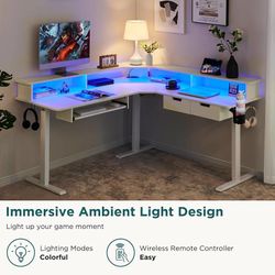 RedLemon Electric L Shaped Standing Desk, 60" Motor Height Adjustable Sit Stand Corner Desk with Led, Large Home Office Desk Computer Workstation, Ant