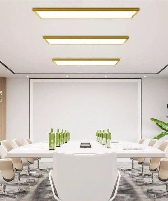 Set of 4 flat LED light panels - 46.8" x 11.3" - Gold frame - Dimmable - Light temp ctrl