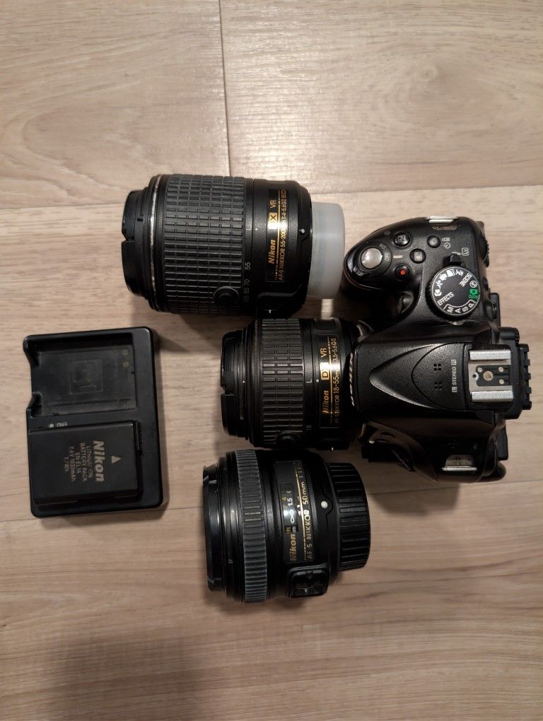 Nikon D5200 with 3 lenses