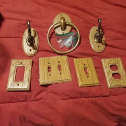 Brass/wood Towel Rack And Light Covers