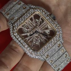 Iced Skeleton Watch – Moissanite (Square Case)