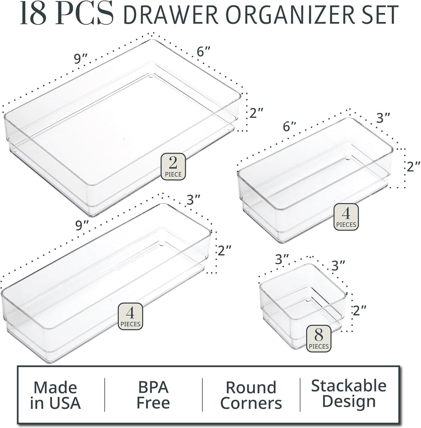 6 brand new boxes STORi SimpleSort 18-piece stackable clear drawer organizer set