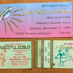 Grateful Dead Ticket Stub - 12/31/1988 - New Years Eve 1988-89 🛸 Flying Saucer + 2 additional mail order ticket stubs 
