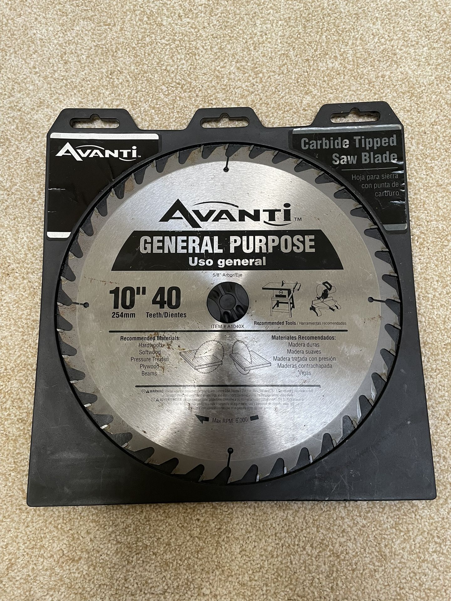 Avanti A1040X General Purpose Carbide Saw Blade, Silver, 10" x 40T