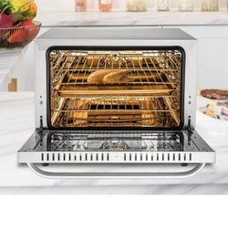 VEVOR Commercial Convection Oven, 66L/60Qt, Half-Size Conventional Oven Countertop, 1800W 4-Tier Toaster w/Front Glass Door, w/Trays Wire Racks Clip G
