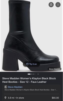 Steve Madden Women's Klayton Black Block Heel Booties - Size 7 - Faux Leather