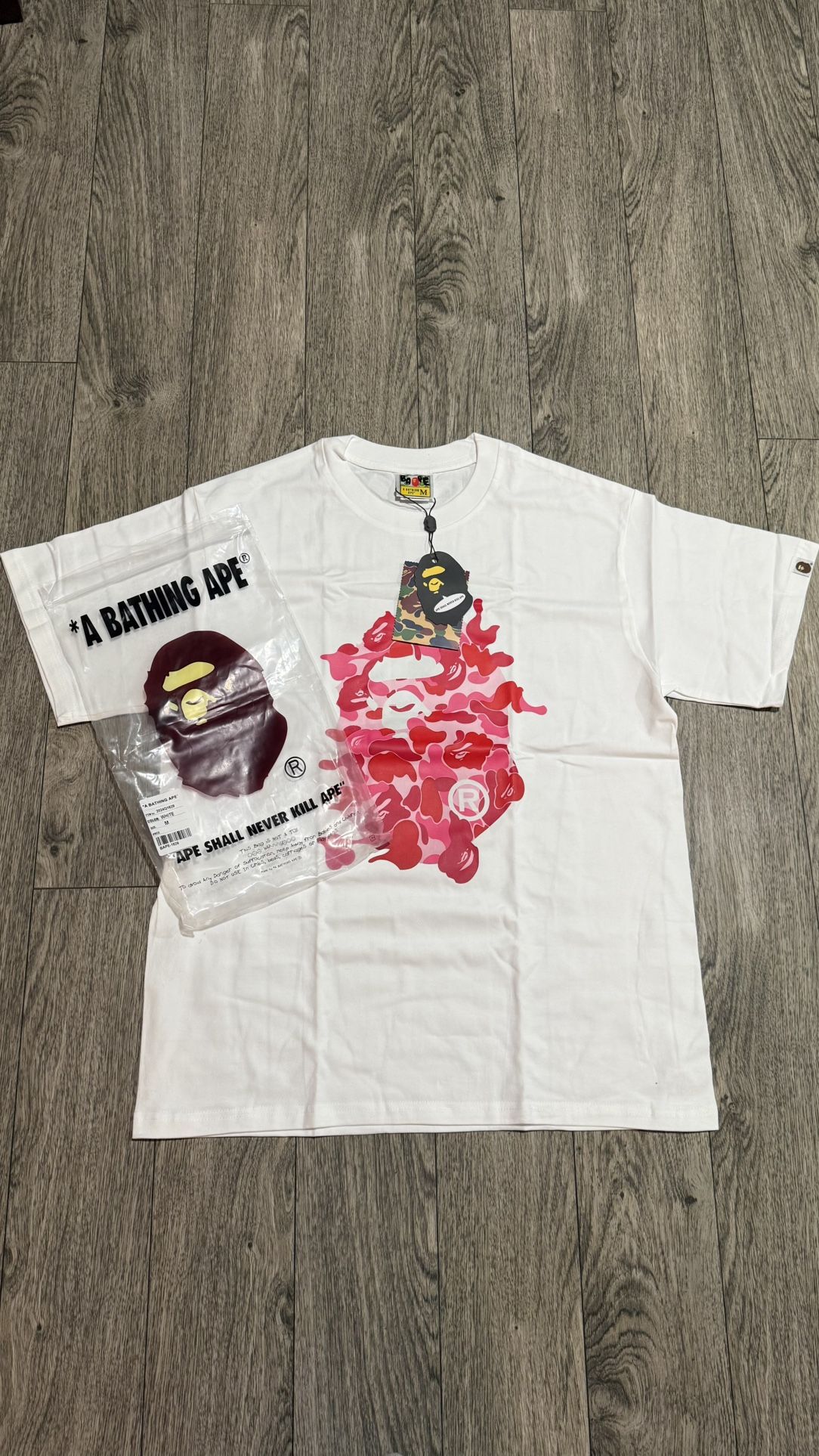 White And Pink Bape T Short Size Medium