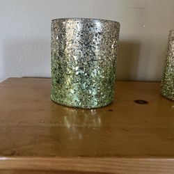 Set of 2 Glass Candle Holders – Silver & Green Ombre