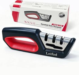 4in1 Knife Sharpener,3-Stage Manual Guided Knife Sharpeners,with Ceramic Stone, Tungsten Carbide Plates, Diamond rods   About this item  Knives & Scis