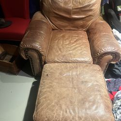 Italian Leather Chair & Ottoman 