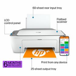 Brand New HP DeskJet 2755e Wireless Color Inkjet-Printer, Print, scan, Copy, Easy Setup, Mobile Printing, Best-for Home, 6 Month Instant Ink Trial Inc