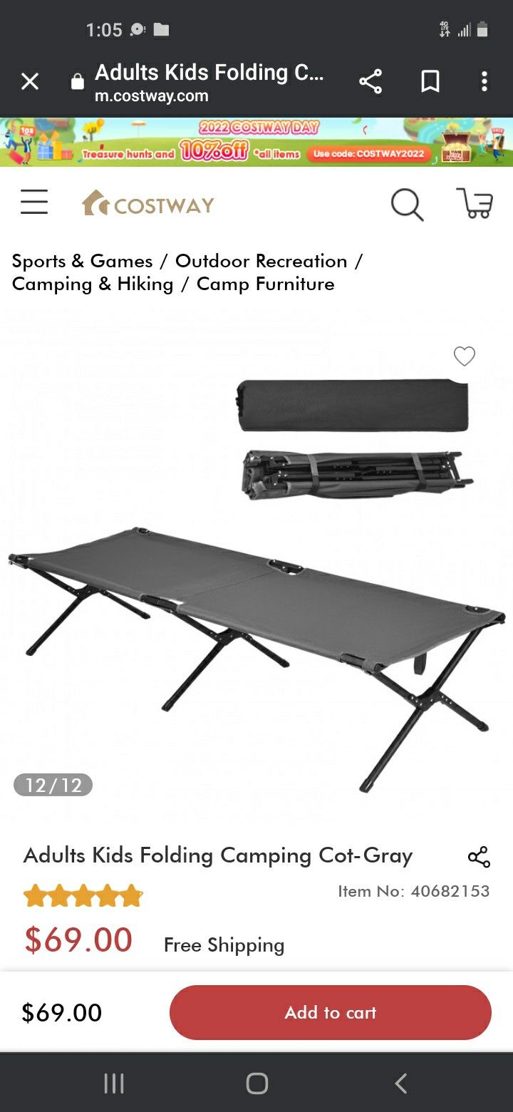 Goplus Adults Kids Folding Camping Cot