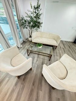 Gorgeous 4 Piece Cream Sofa Couch Set With Coffee Table,  Gold Accent