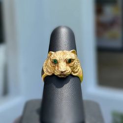 Jewelry 18k solid yellow gold emerald 0.20CTW tiger cat ring sz 8.75