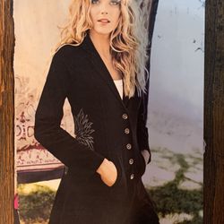 XCVI Women’s Black Tunic Jacket Side Floral Embroidery NEW + TAGS