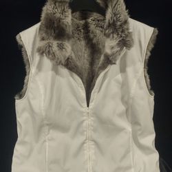 Women's Reversible Faux Fur Chinchilla & Nylon Zip Up Vest Jacket 