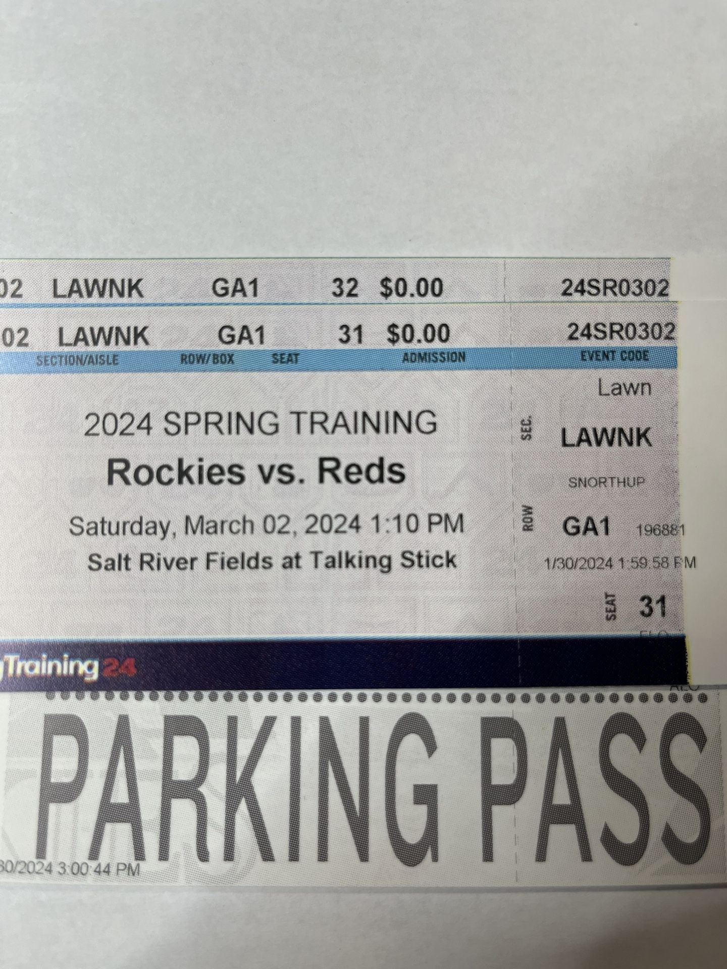 PRICE REDUCED! Spring Training Tickets! Rockies v. Reds, Saturday, March 2, Salt River Fields
