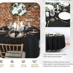 Round Tablecloth 90 Inch Cloth Black Tablecloth for Round Tables, Washable Polyester Table Cloth Stain and Wrinkle Resistant Decorative Table Cover fo