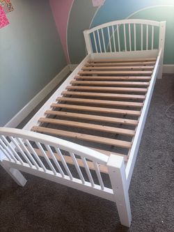 White Twin Bed Frame with Slats