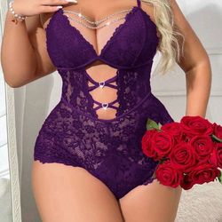 Sexy Lace Chain Decorated Deep V Bodysuit