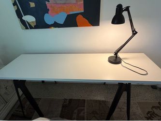 ⭐ Modern White Desk / Table with Black Metal Legs