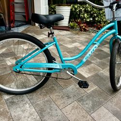 Beautiful Woman’s Bicycle, Sun Miami, Turquoise In Color, With Basket On Handle Bars