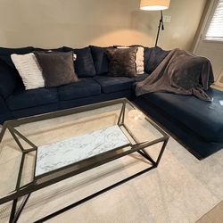 Royal Blue Suede 2-piece Sectional w/ Coffee Table