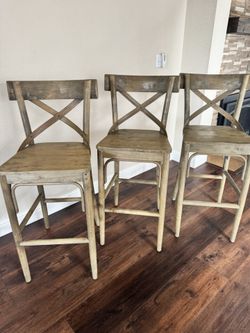 Distressed Wood Bistro Bar Stools – Set of 3