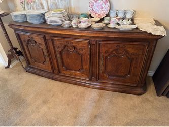 French Provincial Louis XV Carved Oak Sideboard Buffet Bar Cabinet