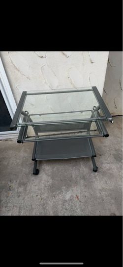 Glass and metal electronics table, La Mesa