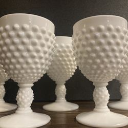 Vintage Milk Glass Water Goblets x 5 