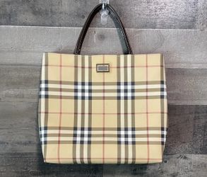 Burberry Nova Check Coated Canvas Leather Tote Bag