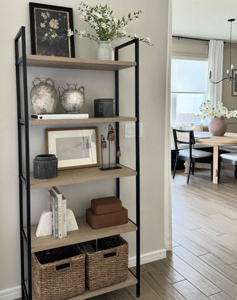 5 Shelf Vintage Oak Ladder Bookshelf