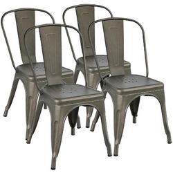 Pack of 4 Classic Metal Dining Chair for Indoor Outdoor Use Chic Iron Dining Chairs Stackable Coffee Chair Bistro Cafe Bar Stool