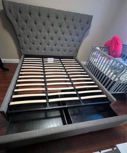 Dark Grey Tuft Bed Frame with Storage Drawers