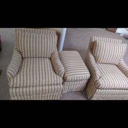 YELLOW STRIPED CHAIR SET W/ OTTOMAN