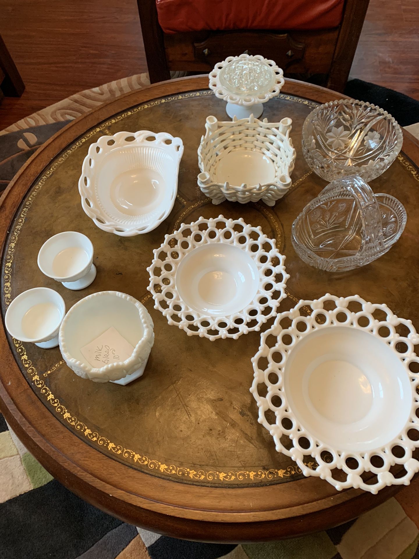 Antique milk glass collections and chrystals