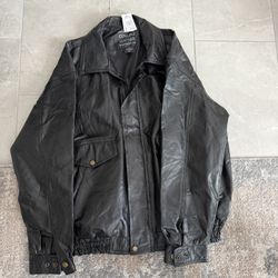 Black, XL, Genuine Leather Bomber Jacket