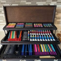 Art Supplies In Wooden Case