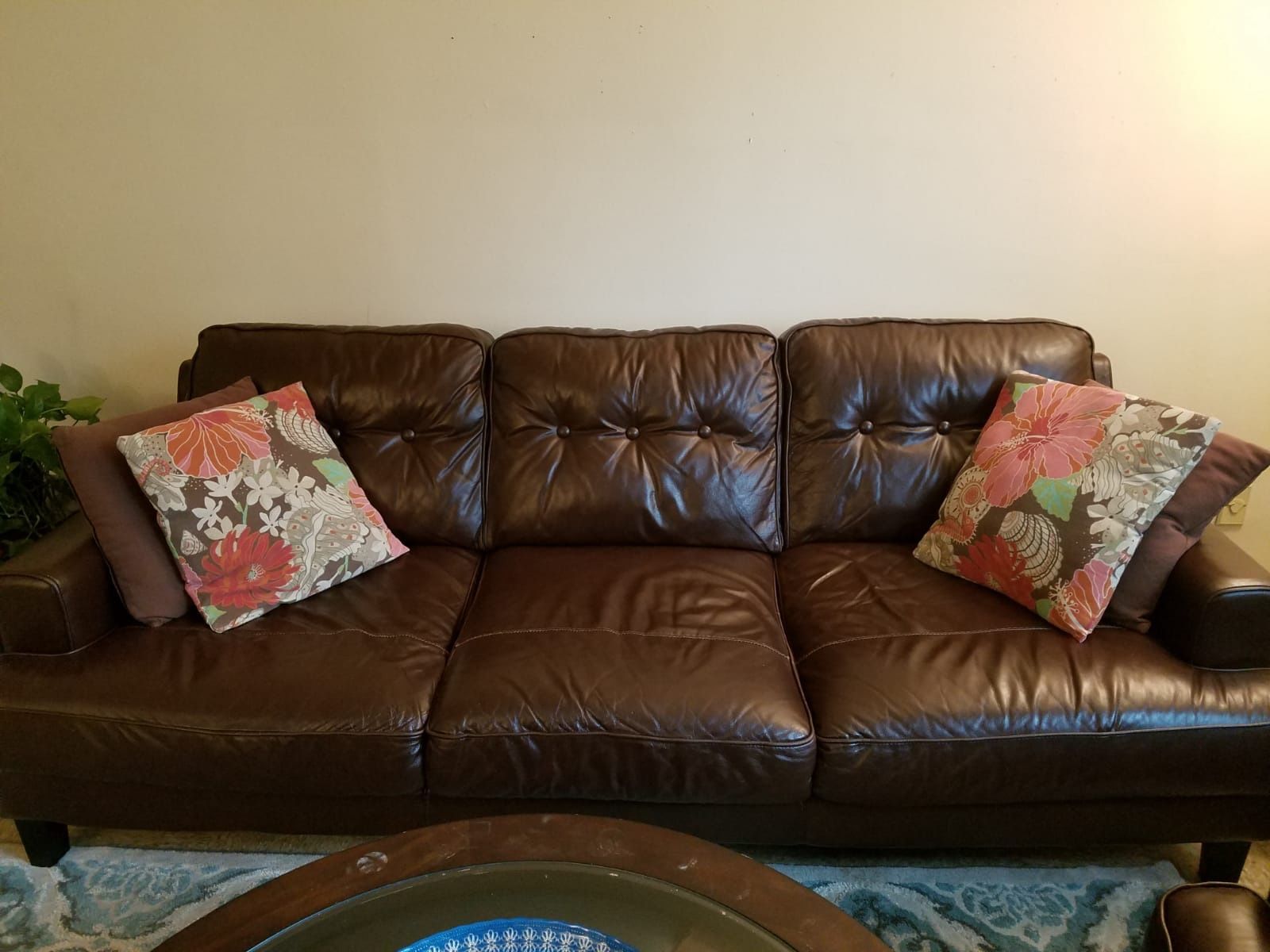 Brown Italian leather sofa and loveseat. In very good condition. It takes up too much space in my home that's why i'm selling it. Coffee table not i