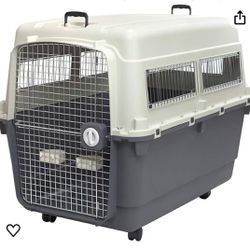 SportPet Designs Plastic Kennels Rolling Plastic Airline Approved Wire Door Travel Dog Crate, XXX-Large, Gray